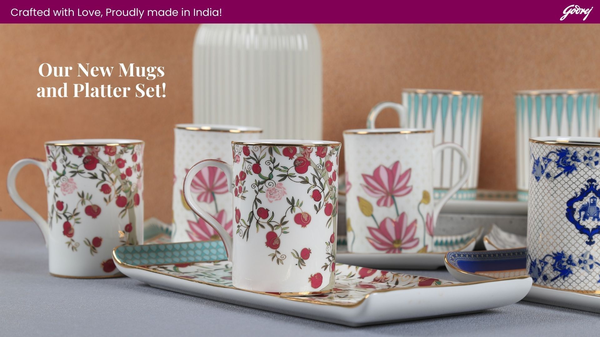 Anaar Kusuma Coffee Mugs and Platter Set