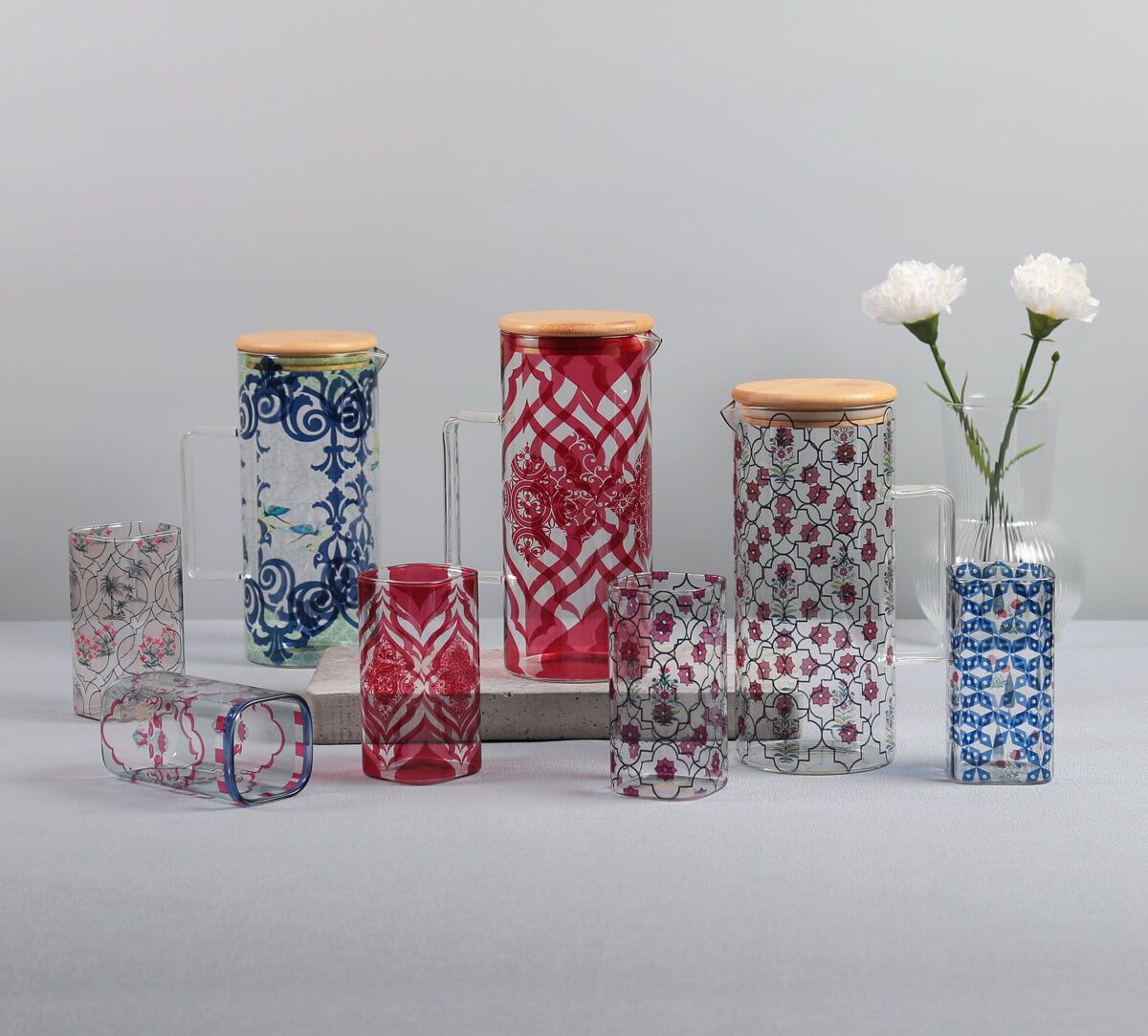 Floral Lattice Glass Tumbler Set of 4