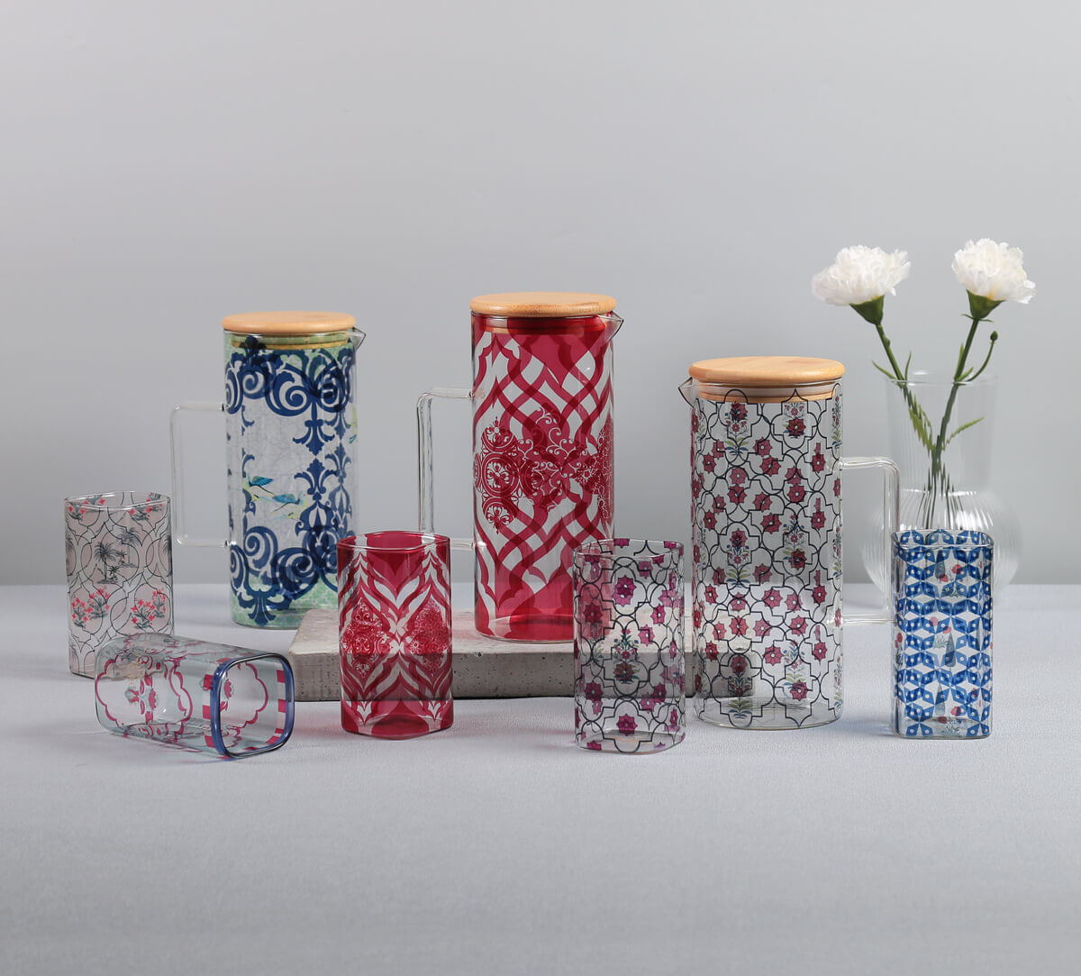 Floral Lattice Glass Tumbler Set of 4