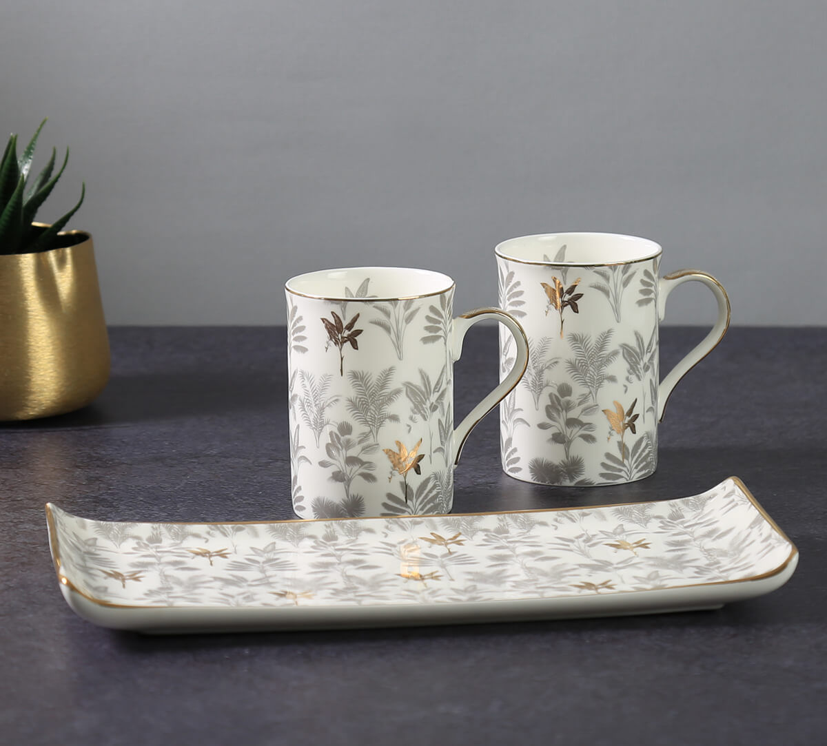 India Circus by Krsnaa Mehta Aurum Tropics Coffee Mugs and Platter Set