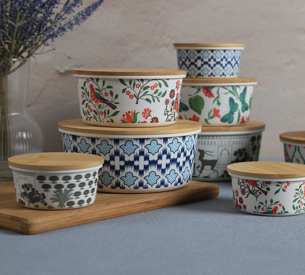 India Circus by Krsnaa Mehta Lattice Blooms Bamboo Container Set of 4