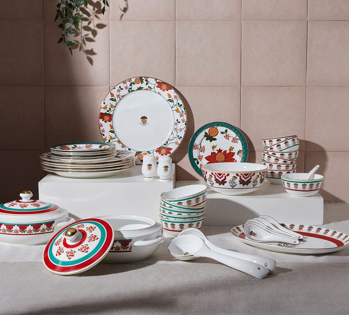 India Circus by Krsnaa Mehta Blushed Orchard Dinner set 40 Pieces