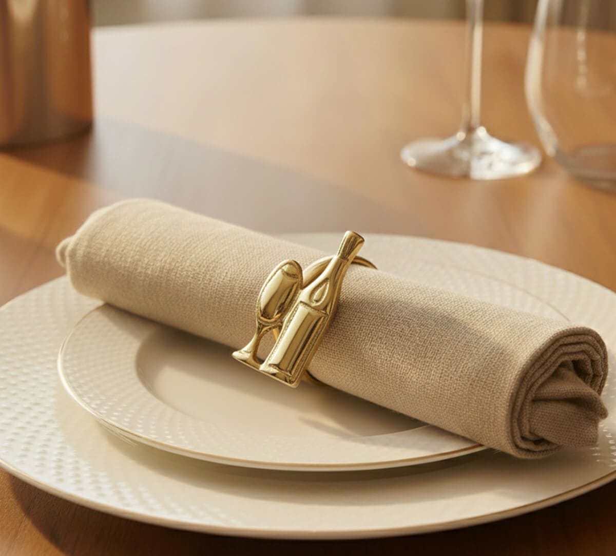 Champagne Napkin Ring Set