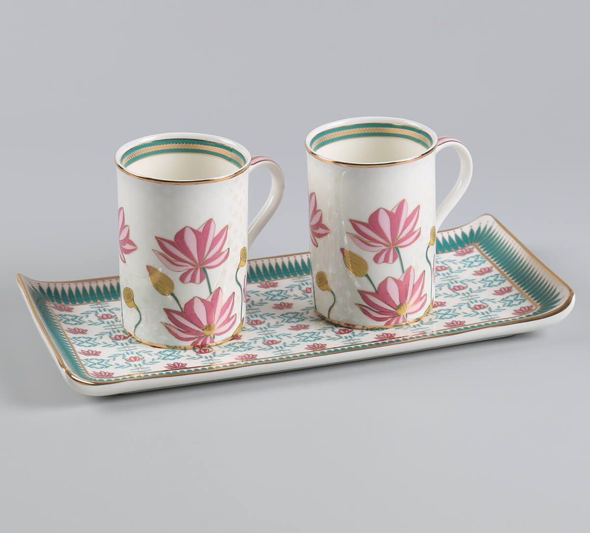 India Circus by Krsnaa Mehta Emerald Blossom Coffee Mugs and Platter Set