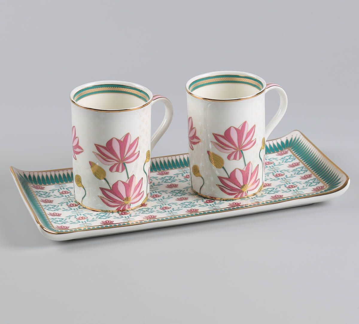 India Circus by Krsnaa Mehta Emerald Blossom Coffee Mugs and Platter Set