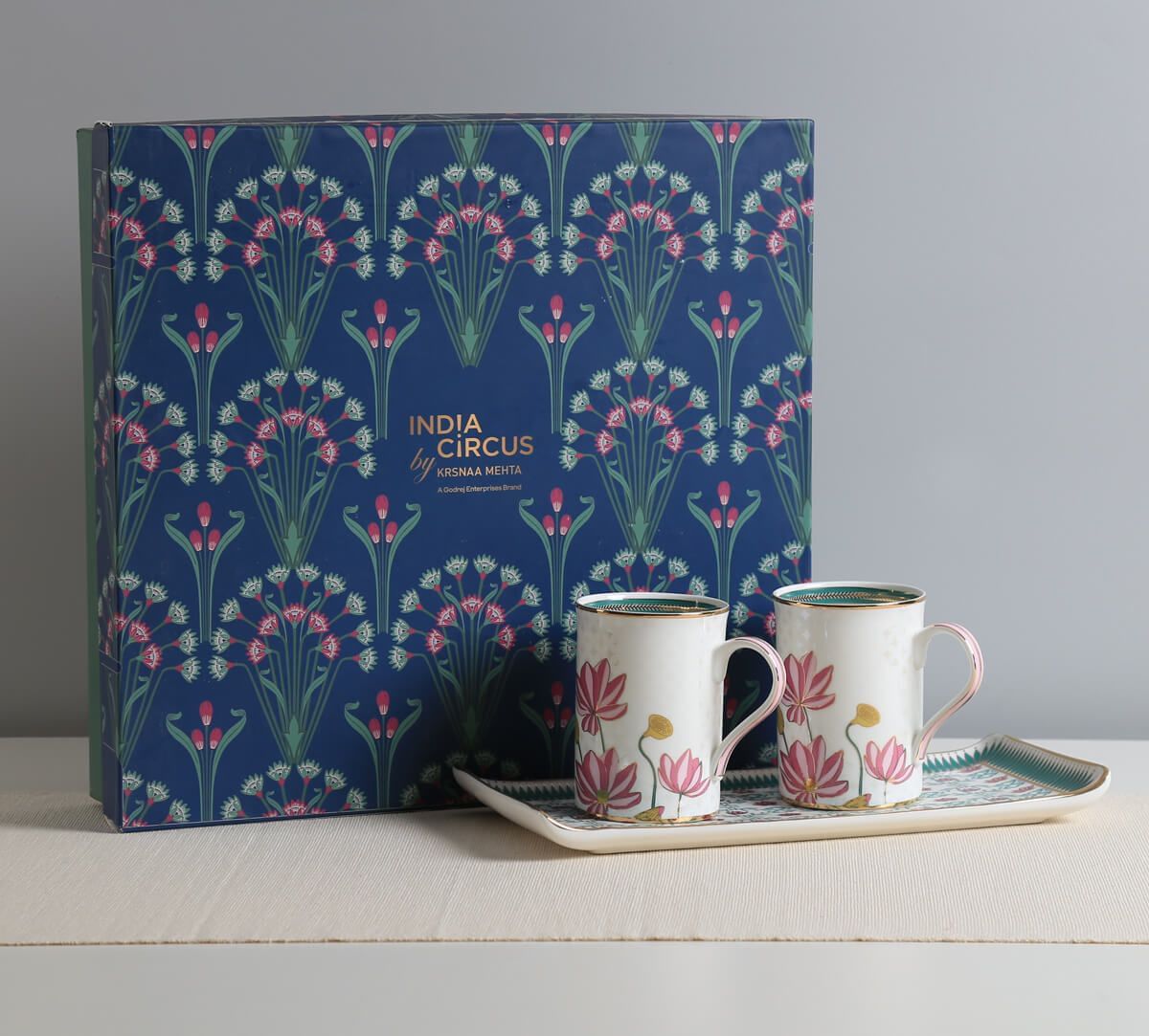 India Circus by Krsnaa Mehta Emerald Blossom Coffee Mugs and Platter Set