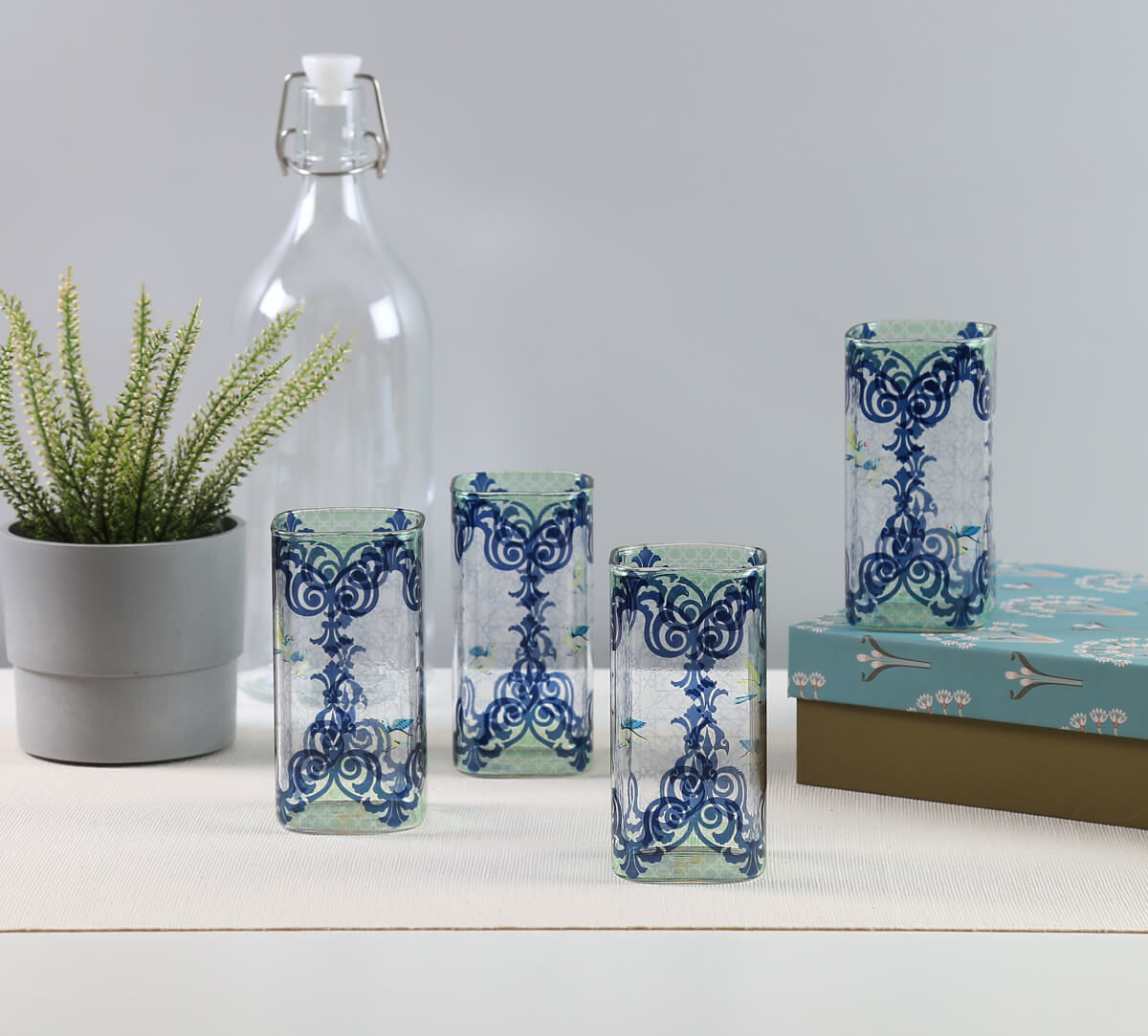 India Circus by Krsnaa Mehta Flight of Birds Glass Tumbler Set of 4