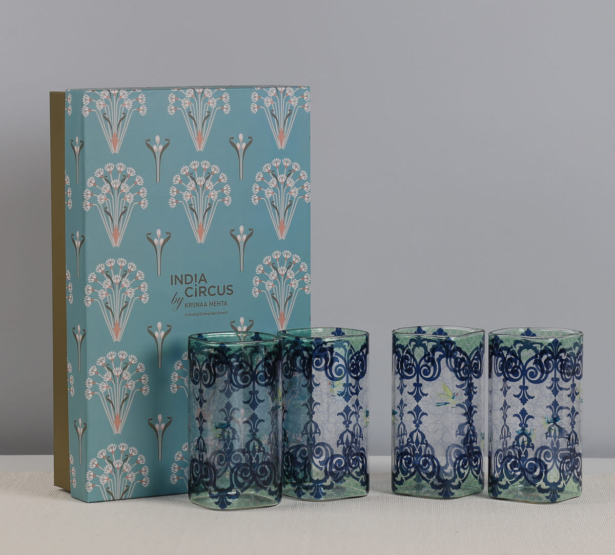 India Circus by Krsnaa Mehta Flight of Birds Glass Tumbler Set of 4