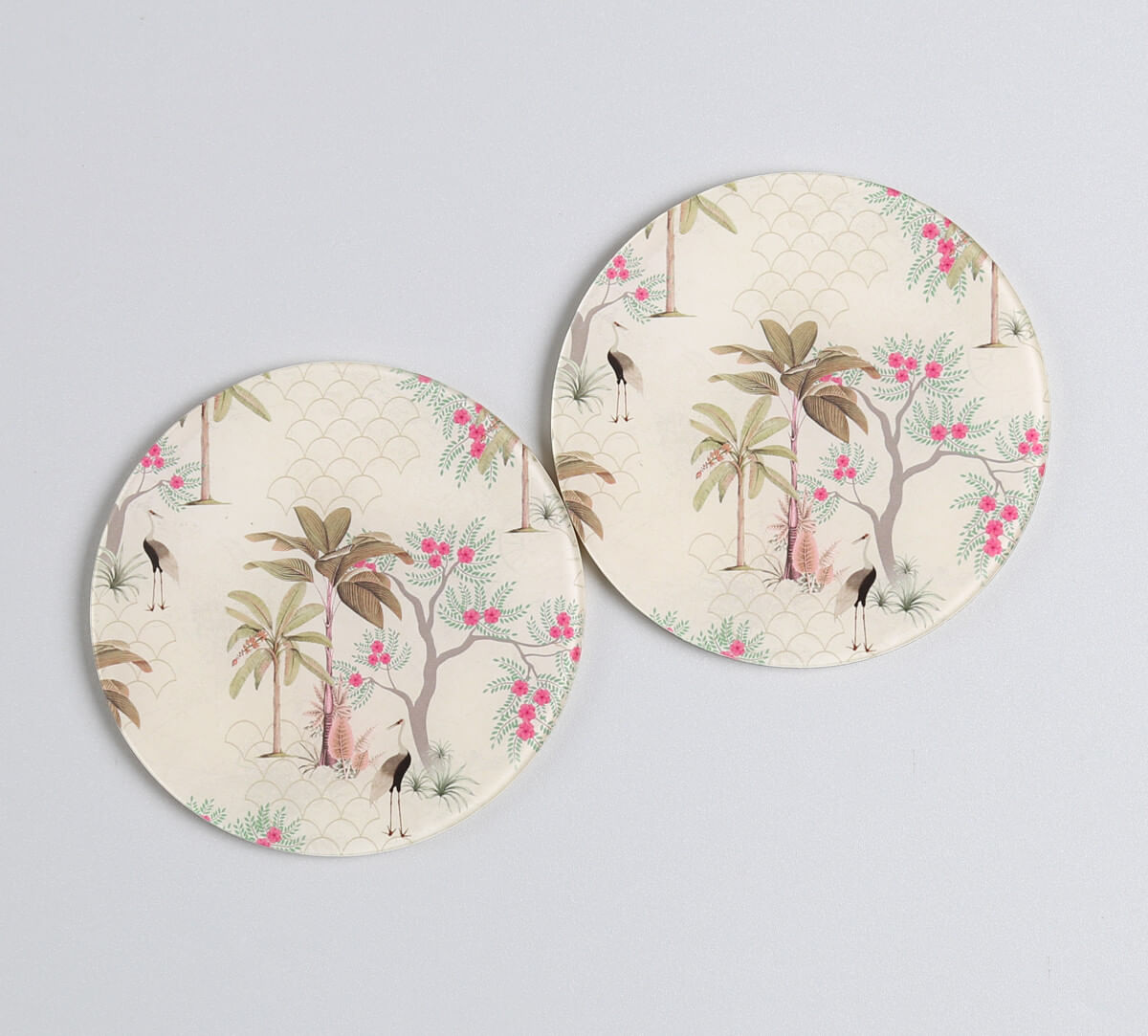 India Circus by Krsnaa Mehta Floral flock Glass Mugs & Coasters Combo - Set of 2