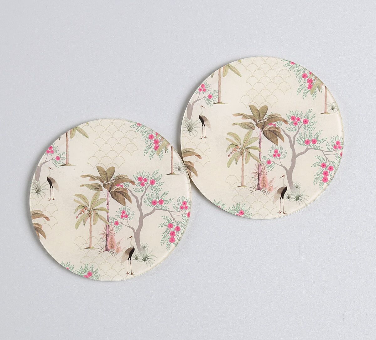 India Circus by Krsnaa Mehta Floral flock Glass Mugs & Coasters Combo - Set of 2