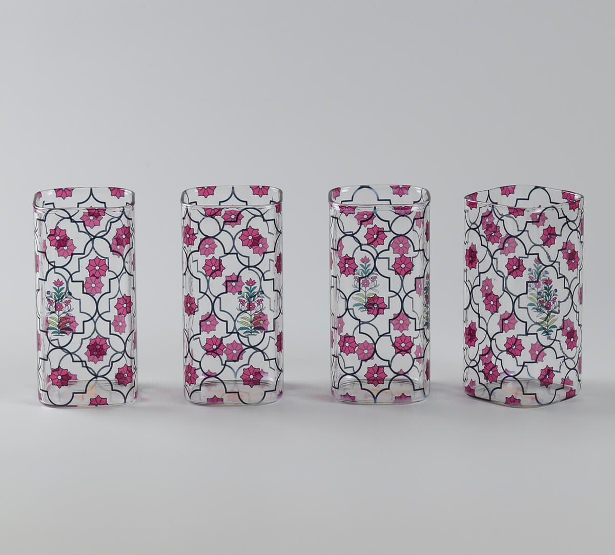 India Circus by Krsnaa Mehta Floral Lattice Glass Tumbler Set of 4