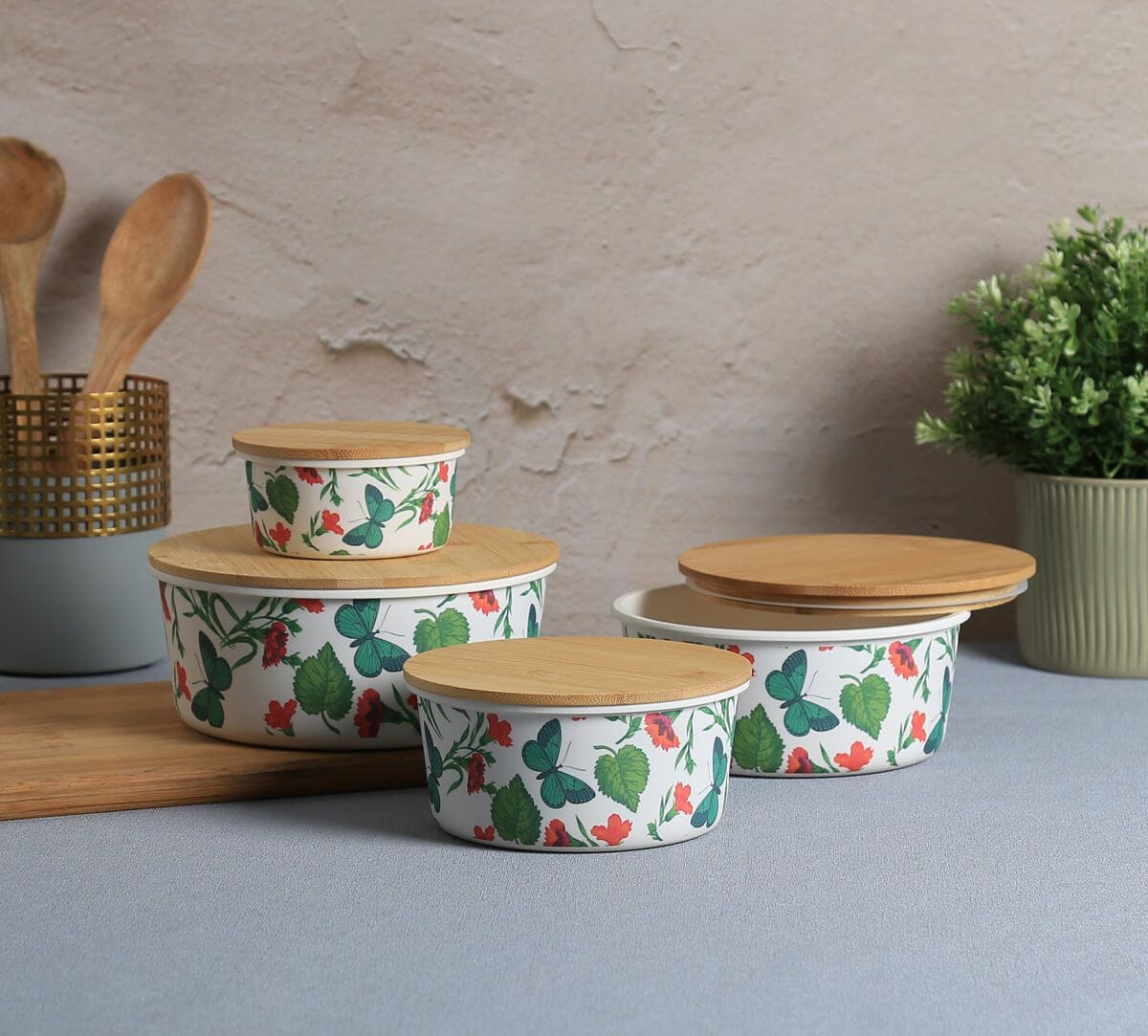 India Circus by Krsnaa Mehta Fluttering Extravagance Bamboo Container Set of 4