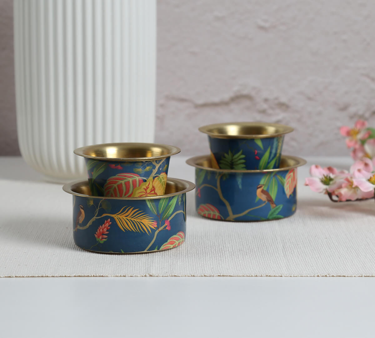 India Circus by Krsnaa Mehta Fronds and Florets Brass coffee Tumbler Set of 2