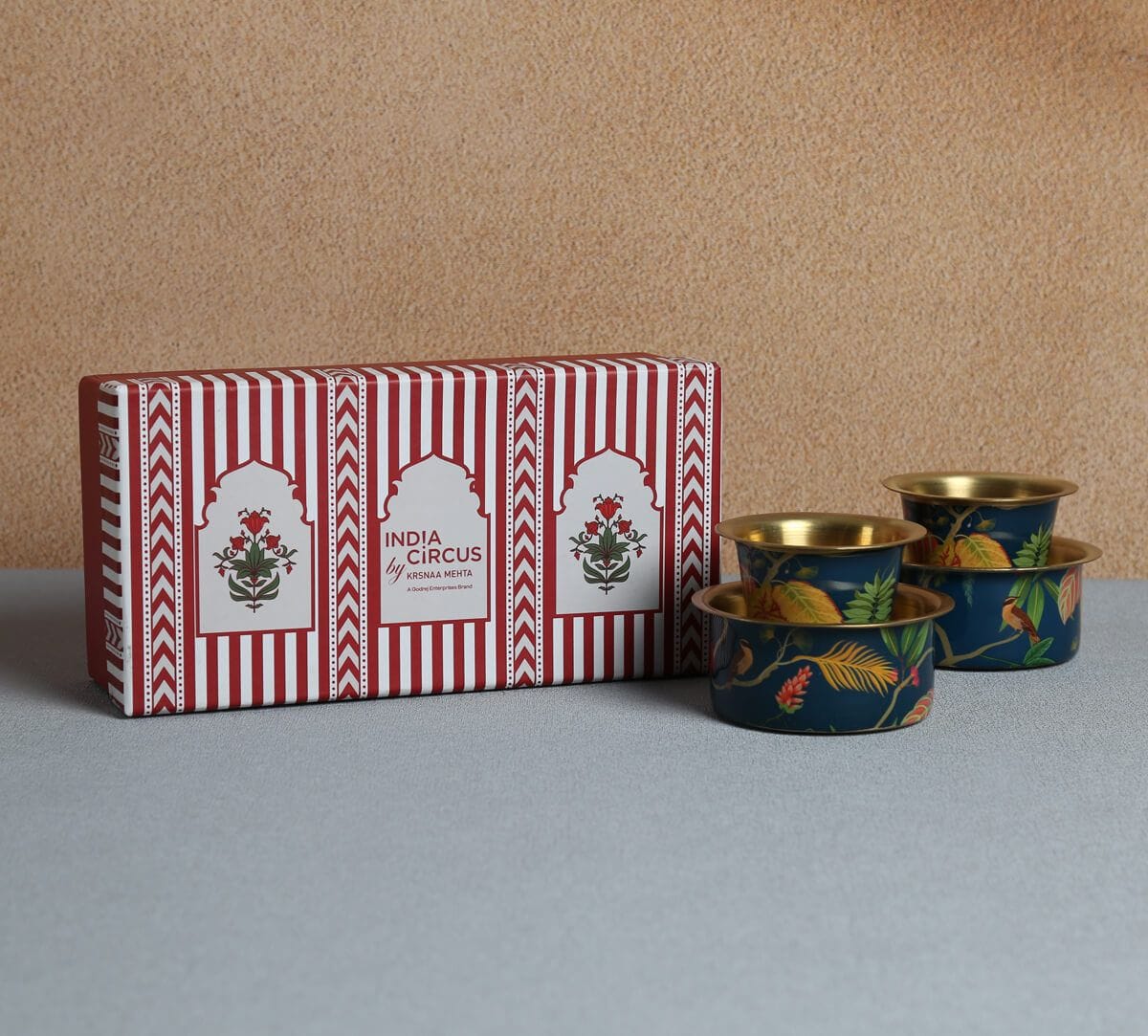 India Circus by Krsnaa Mehta Fronds and Florets Brass coffee Tumbler Set of 2