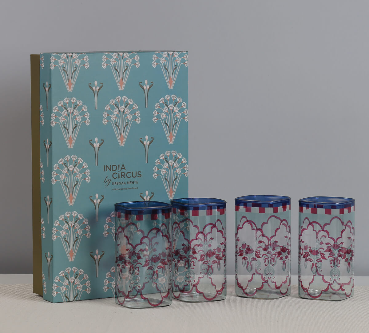 India Circus by Krsnaa Mehta Giardino Segreto Glass Tumbler Set of 4