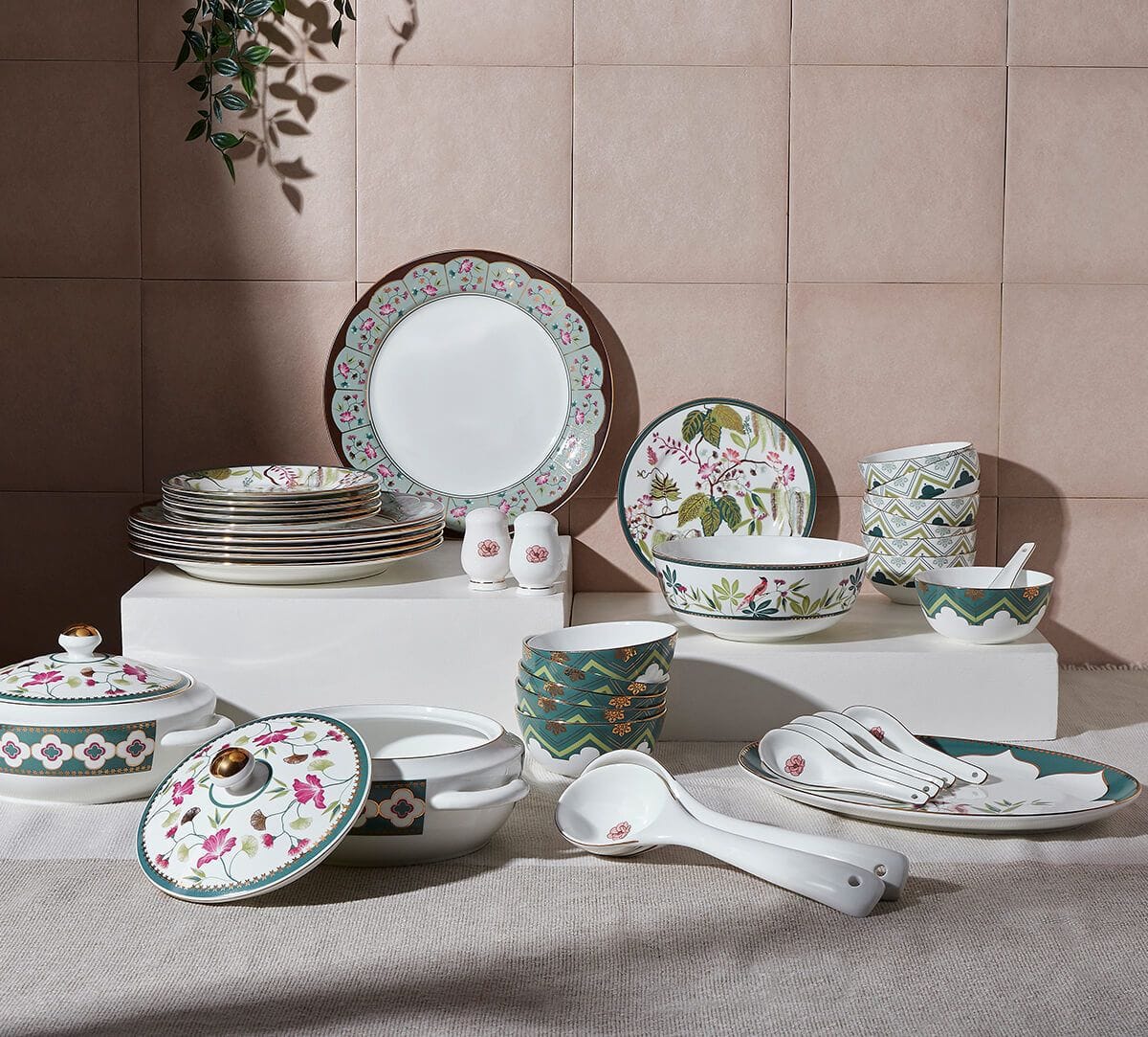 India Circus by Krsnaa Mehta Grandeur Greens Dinner set 40 Pieces