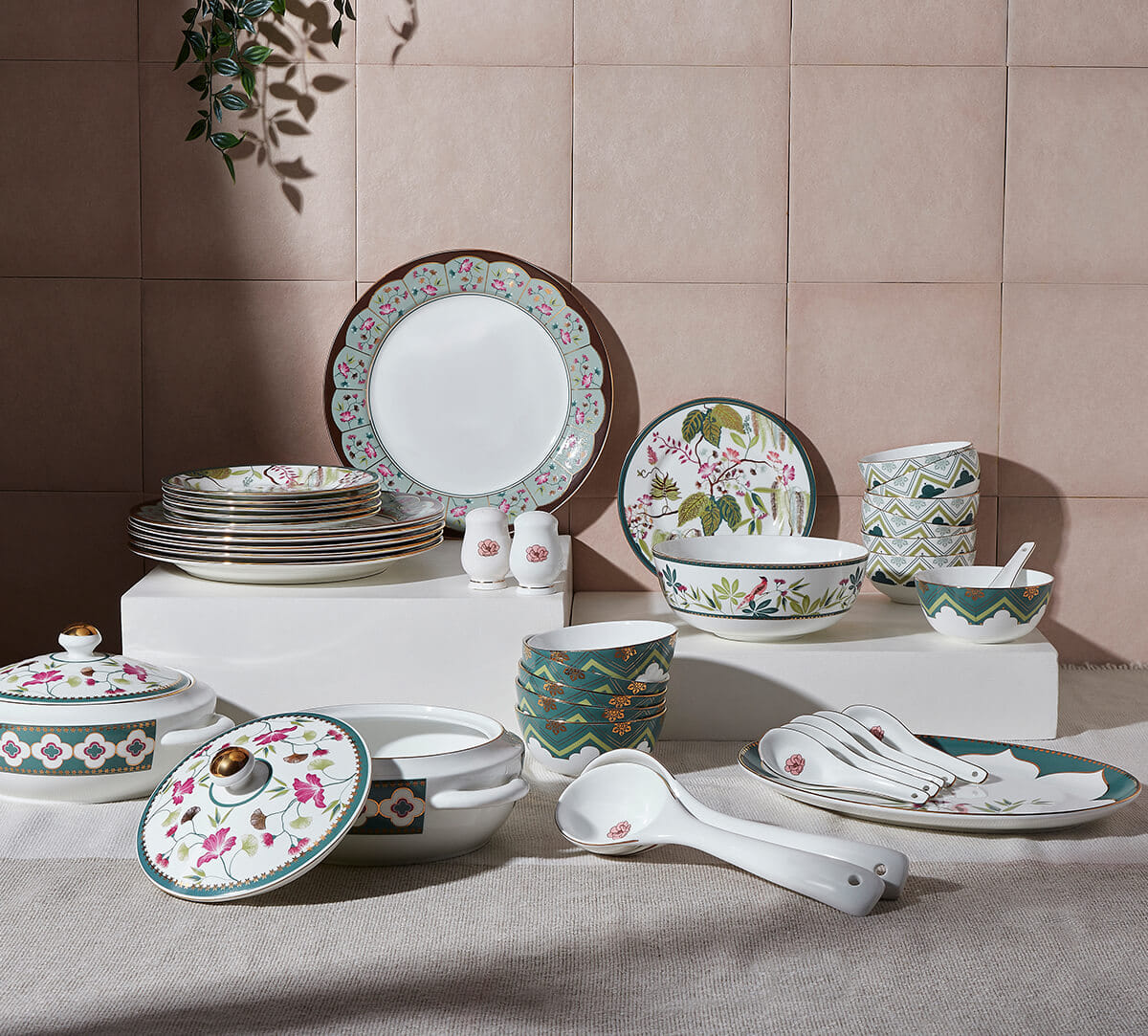 India Circus by Krsnaa Mehta Grandeur Greens Dinner set 40 Pieces