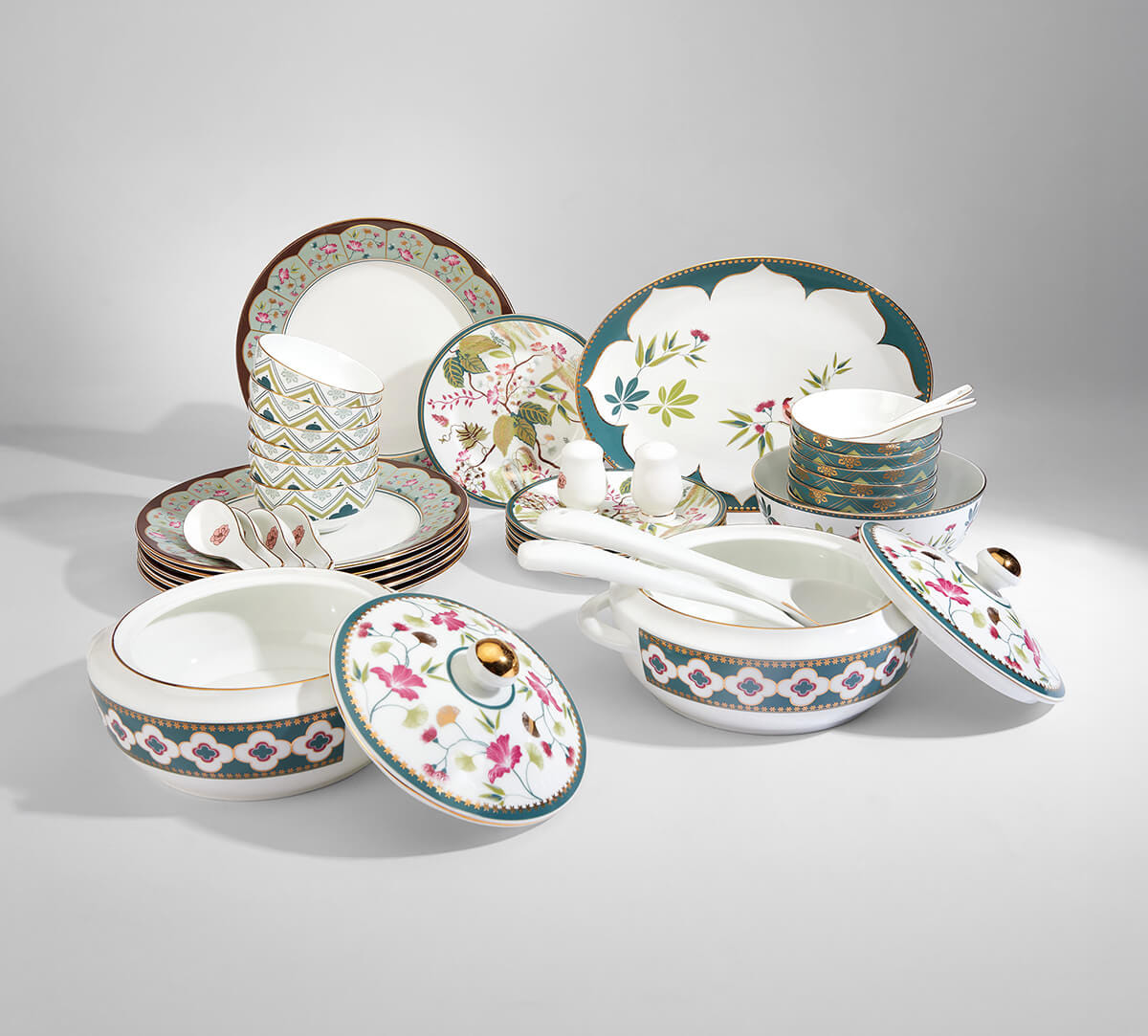 India Circus by Krsnaa Mehta Grandeur Greens Dinner set 40 Pieces