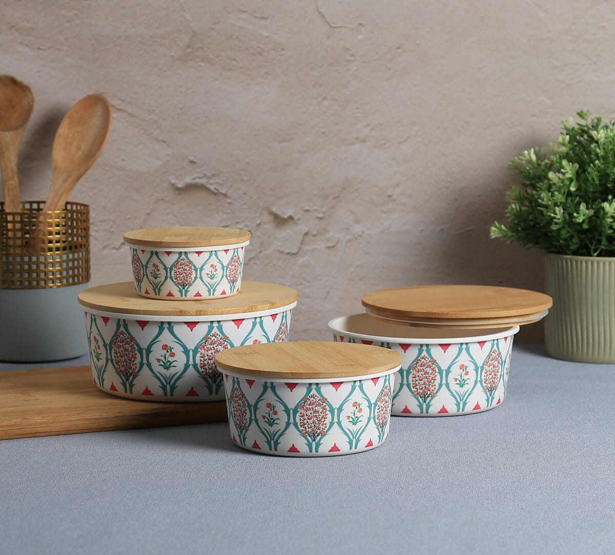 India Circus by Krsnaa Mehta Lattice Blooms Bamboo Container Set of 4