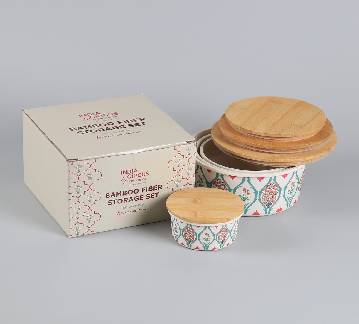 India Circus by Krsnaa Mehta Lattice Blooms Bamboo Container Set of 4