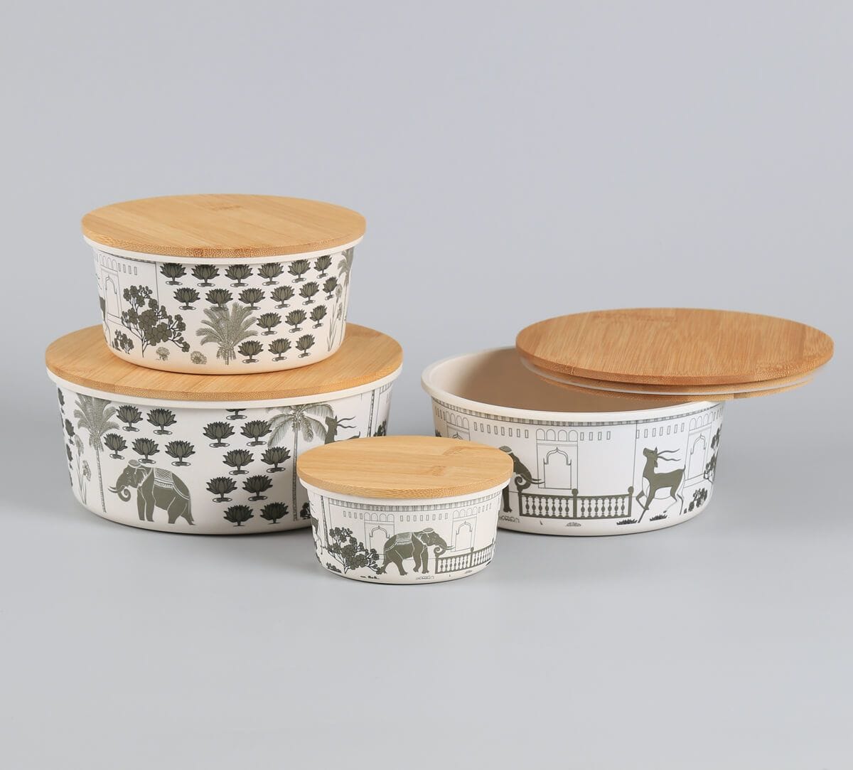 India Circus by Krsnaa Mehta Monochrome Palatial Courtyard Bamboo Container Set of 4