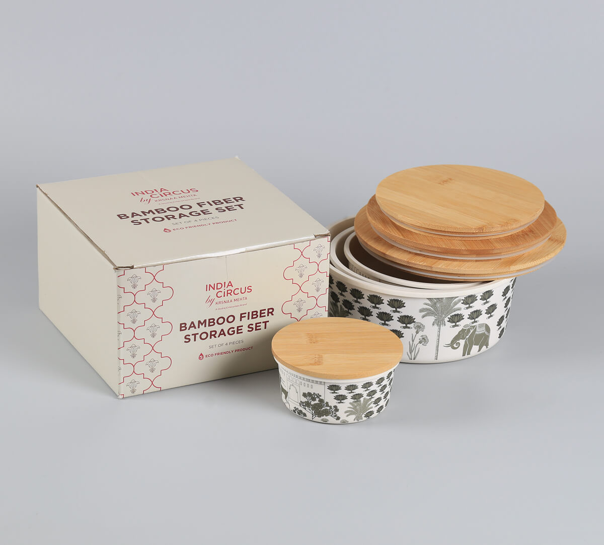 India Circus by Krsnaa Mehta Monochrome Palatial Courtyard Bamboo Container Set of 4