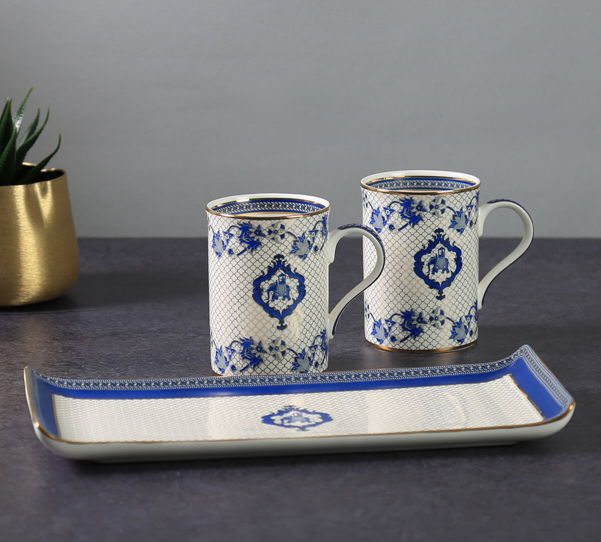 India Circus by Krsnaa Mehta Oceanic Opulence Coffee Mugs and Platter Set