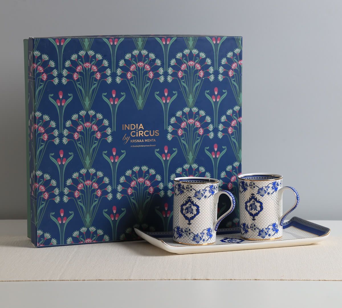 India Circus by Krsnaa Mehta Oceanic Opulence Coffee Mugs and Platter Set