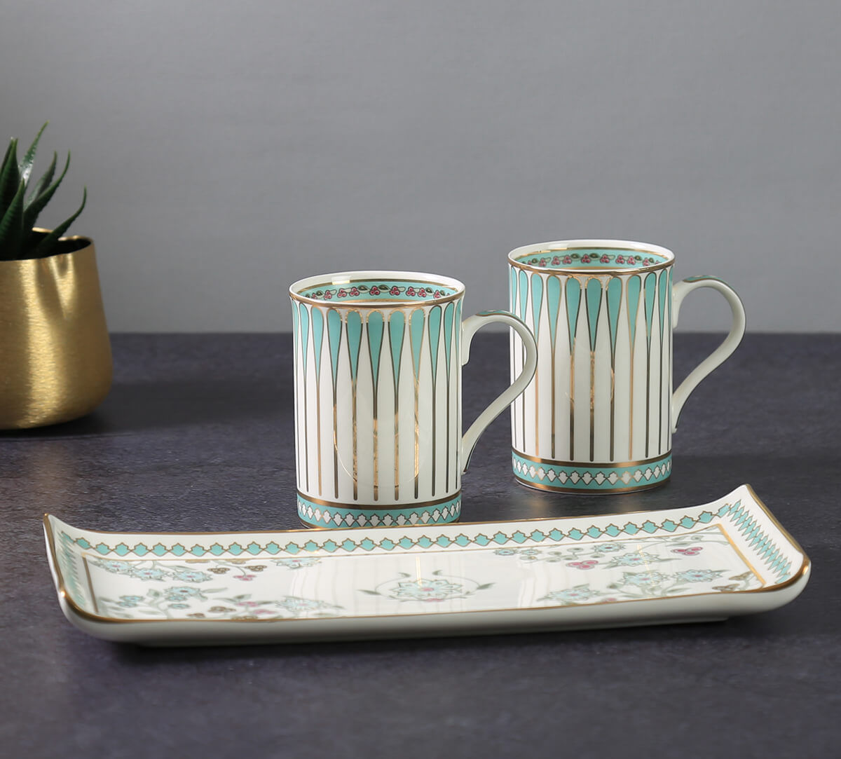 India Circus by Krsnaa Mehta Olive Oasis Coffee Mugs and Platter Set