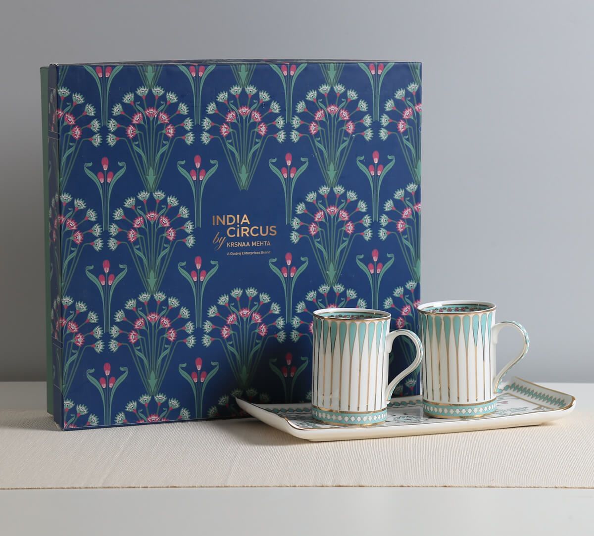 India Circus by Krsnaa Mehta Olive Oasis Coffee Mugs and Platter Set