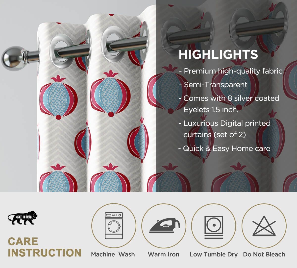 India Circus by krsnaa Mehta Pome Berry Waves Curtains Set of 2