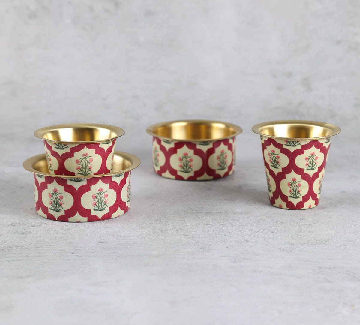 India Circus by Krsnaa Mehta Poppy Flower Scarlet Brass coffee Tumbler Set of 2