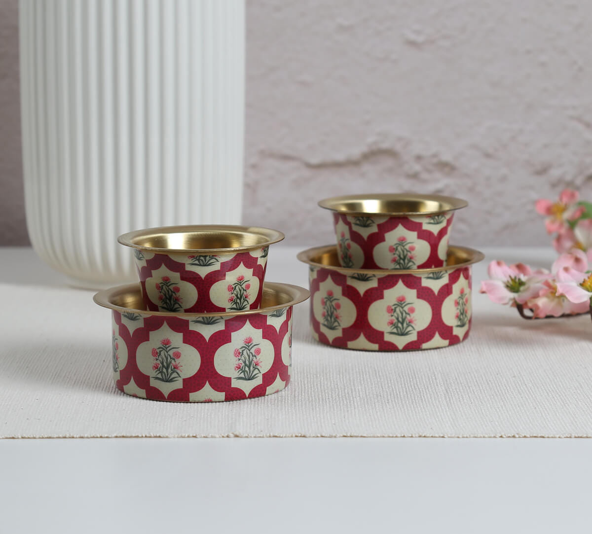 India Circus by Krsnaa Mehta Poppy Flower Scarlet Brass coffee Tumbler Set of 2