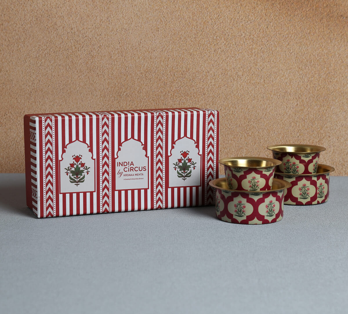 India Circus by Krsnaa Mehta Poppy Flower Scarlet Brass coffee Tumbler Set of 2