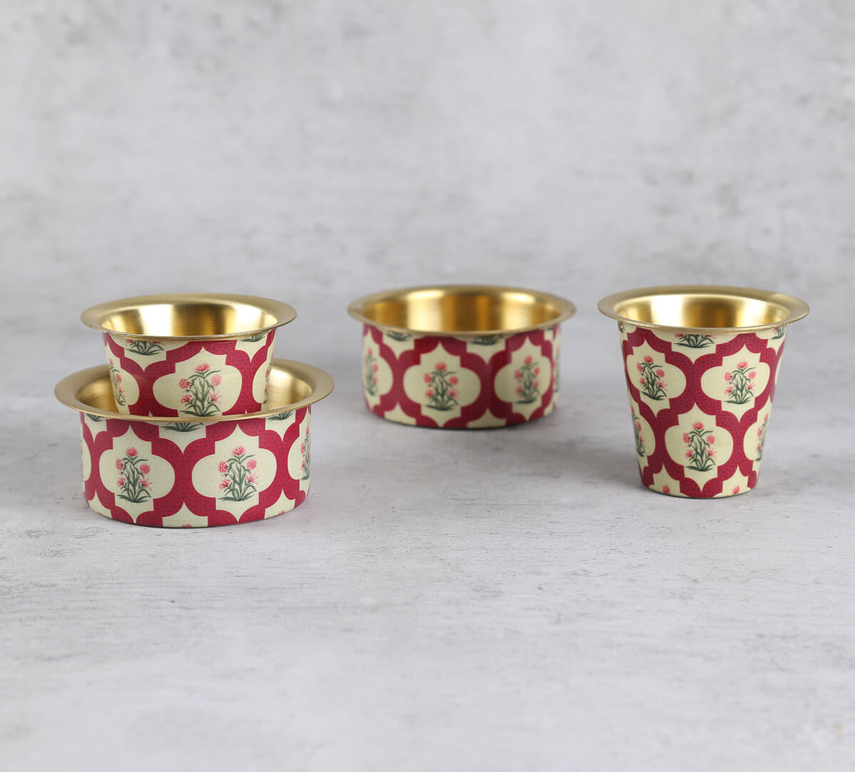 India Circus by Krsnaa Mehta Poppy Flower Scarlet Brass coffee Tumbler Set of 2