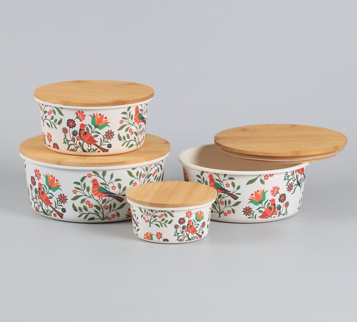 India Circus by Krsnaa Mehta Psittacines Enquiry Bamboo Container Set of 4