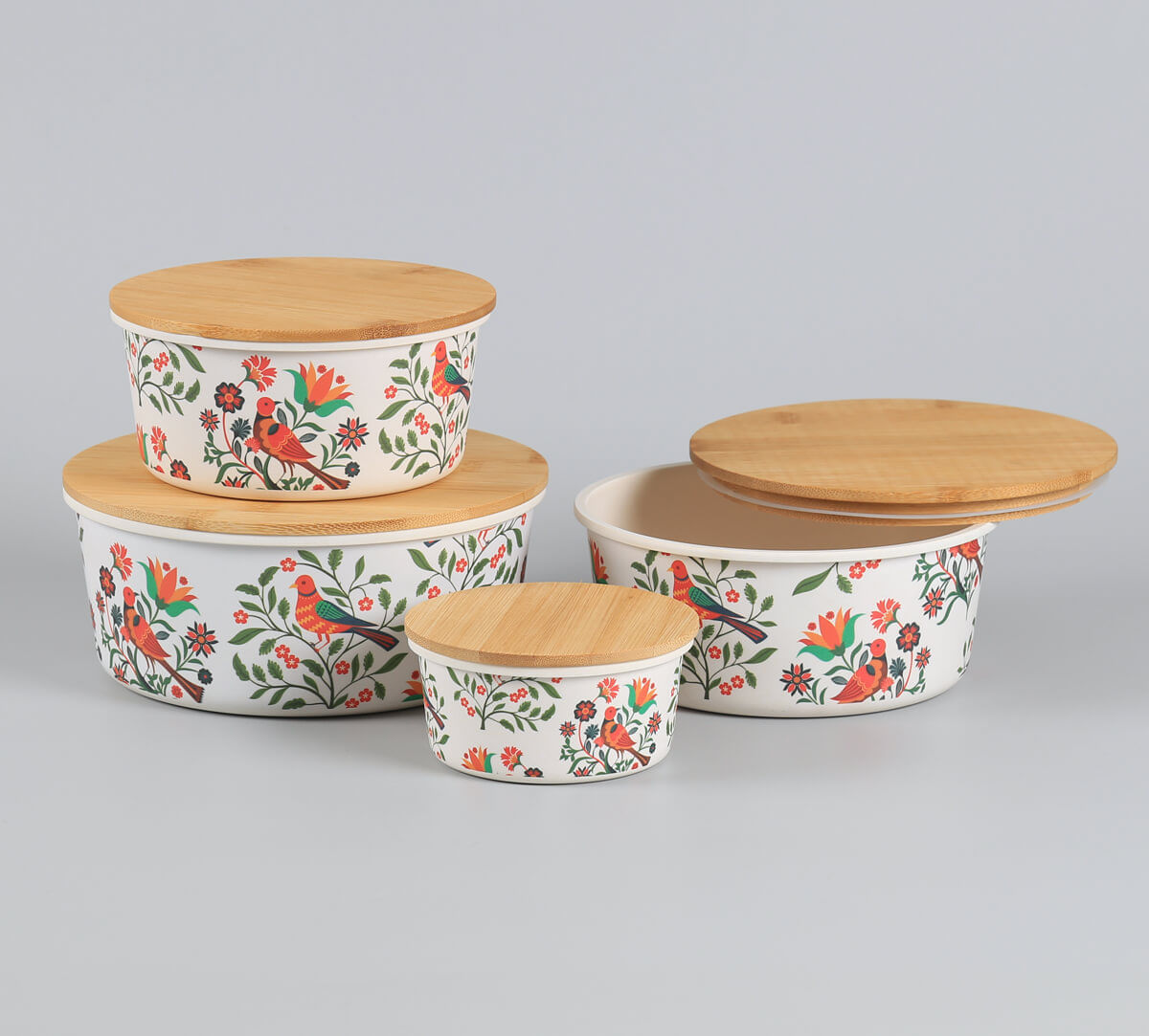 India Circus by Krsnaa Mehta Psittacines Enquiry Bamboo Container Set of 4