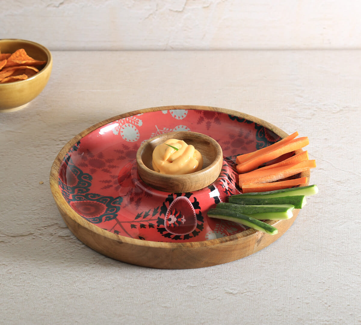 India Circus by Krsnaa Mehta Raceme Rosettes Round Platter with Dip Bowl