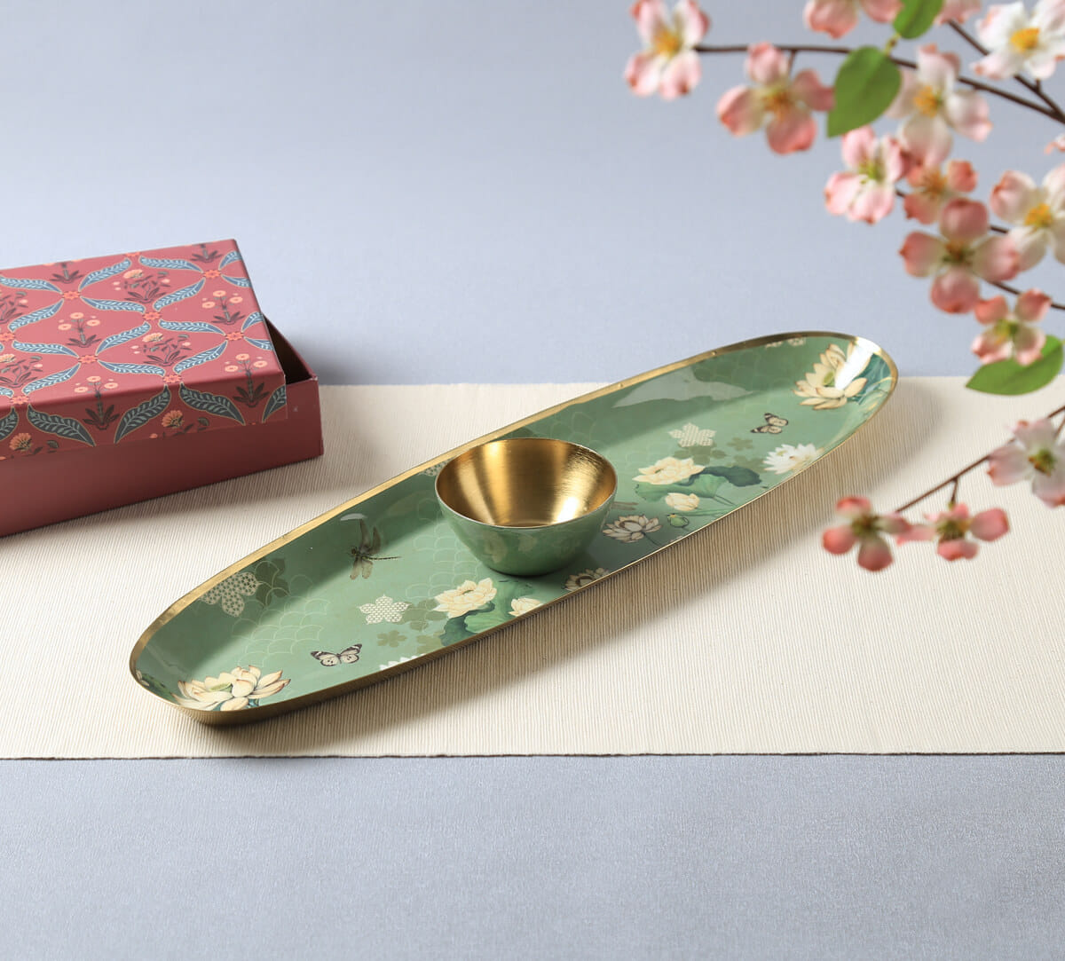 India Circus by Krsnaa Mehta Sage Serenity Platter with Dip Bowl