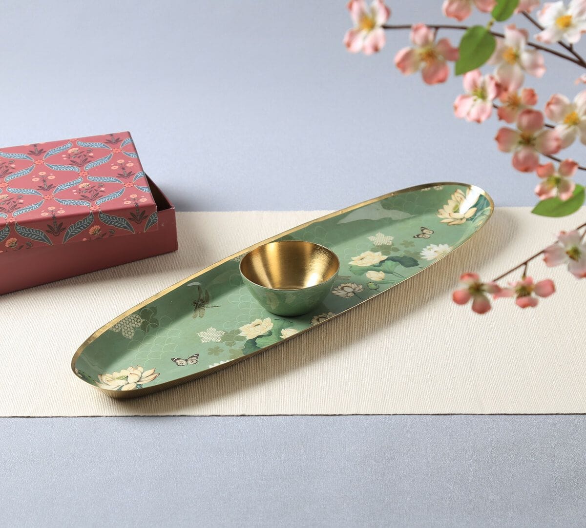 India Circus by Krsnaa Mehta Sage Serenity Platter with Dip Bowl