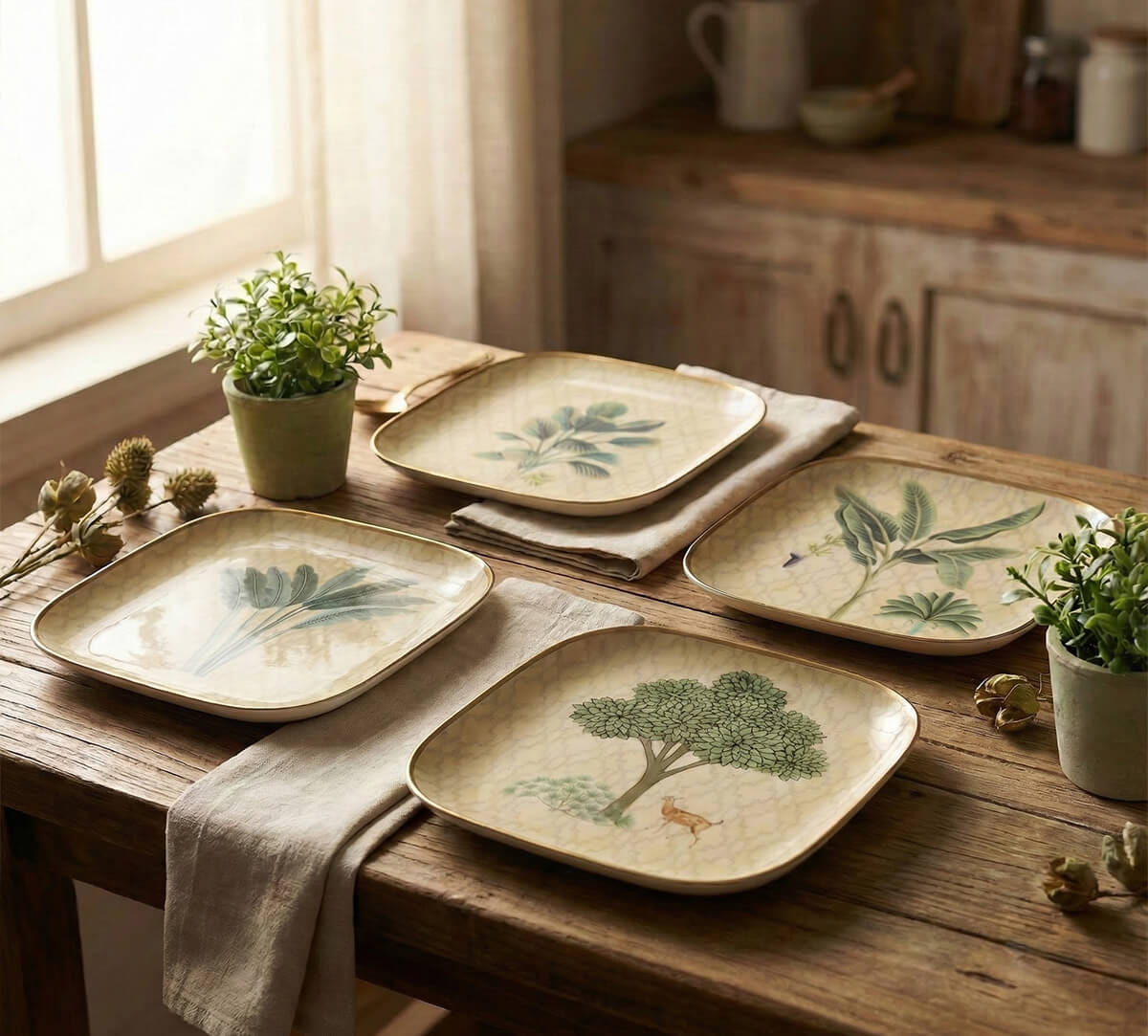 India Circus by Krsnaa Mehta Trees of Tapovan Square Platter Set