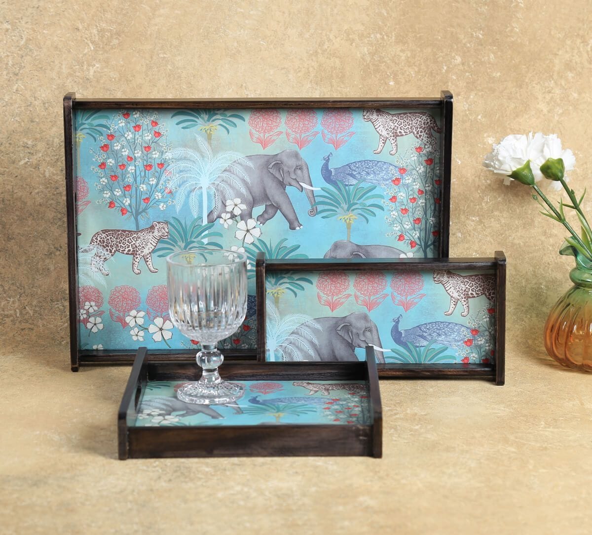 India Circus by Krsnaa Mehta Wildlife Safari Nested Trays Set of 3