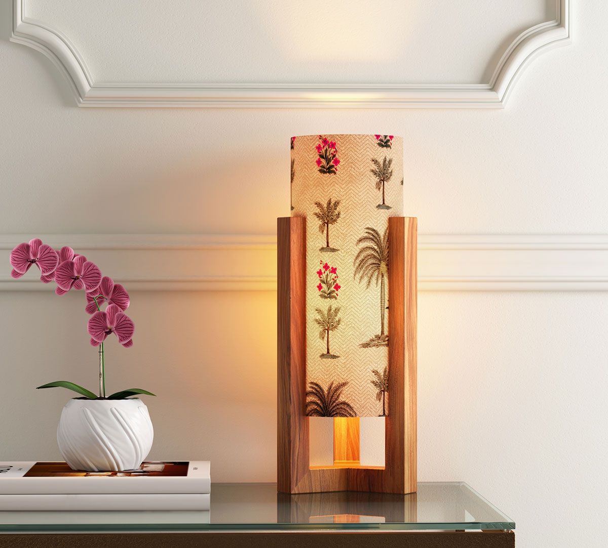 India Circus Chevron Palms Cylindrical Lamp