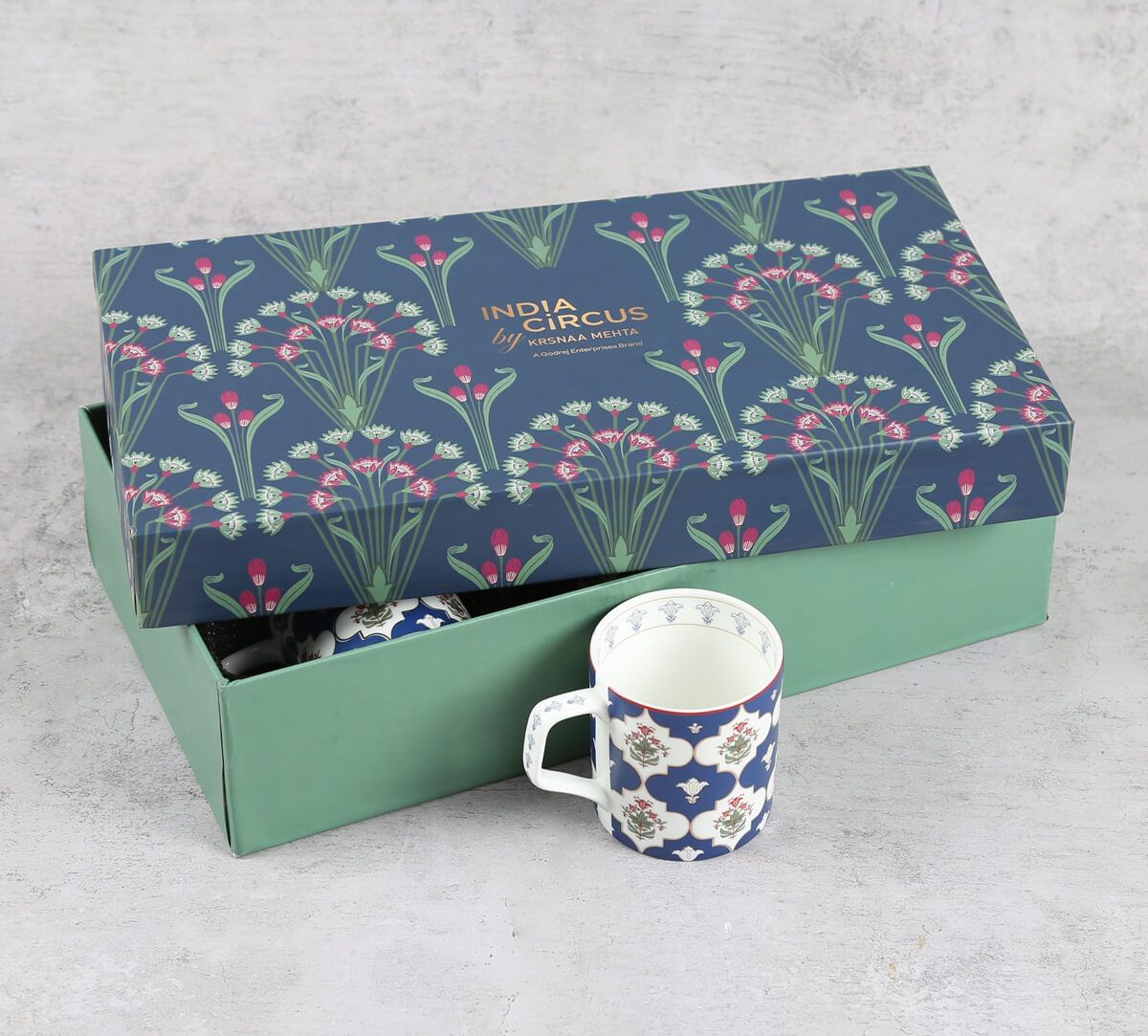 India Circus by Krsnaa Mehta Blue Lattice Treasures Mug Set of 6