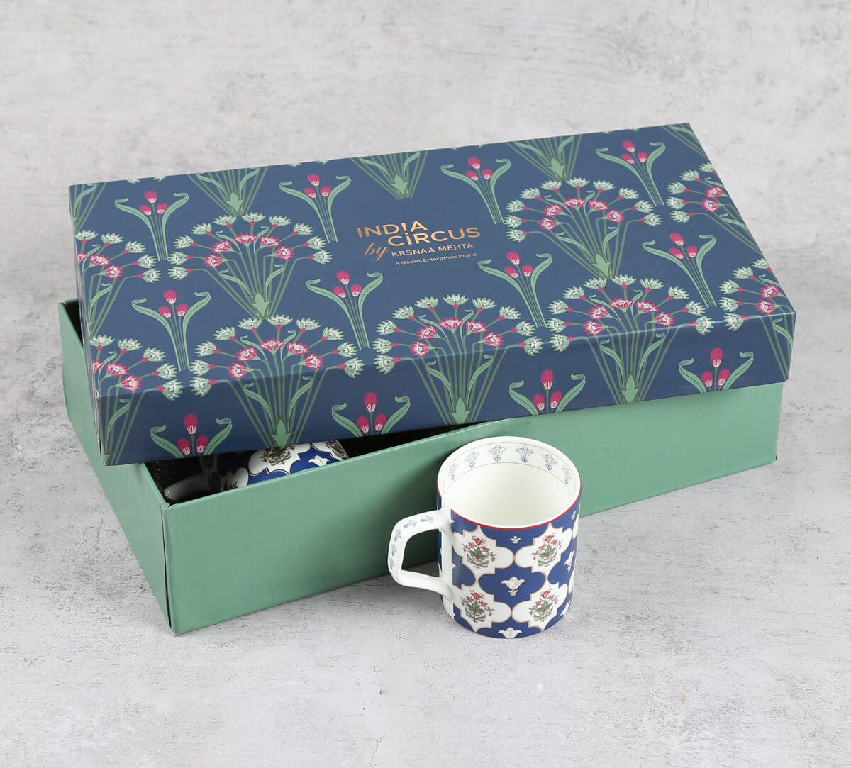 India Circus by Krsnaa Mehta Blue Lattice Treasures Mug Set of 6