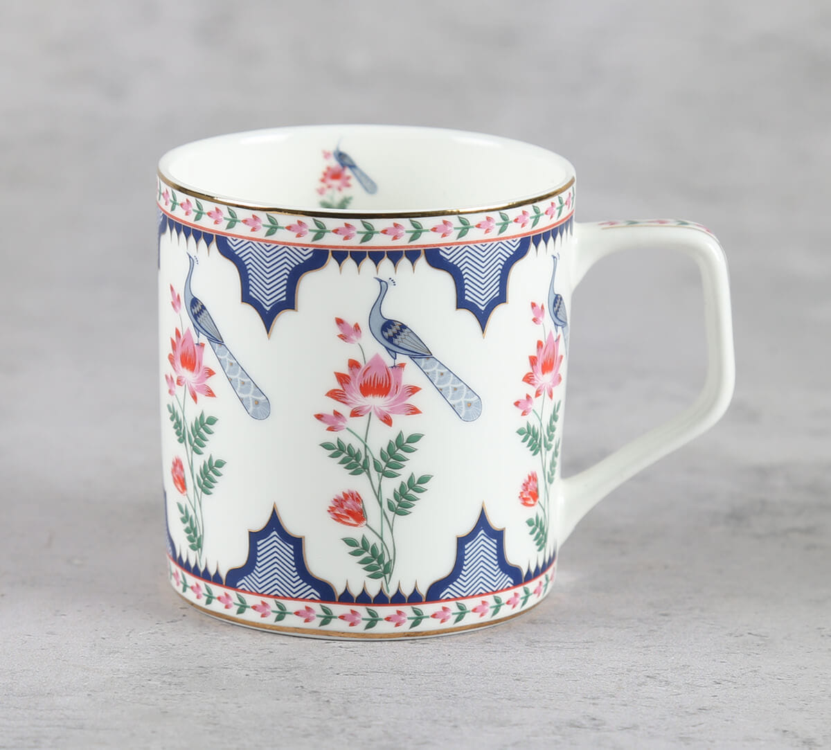 India Circus by Krsnaa Mehta Chevron Perching Peacock Mug Set of 6