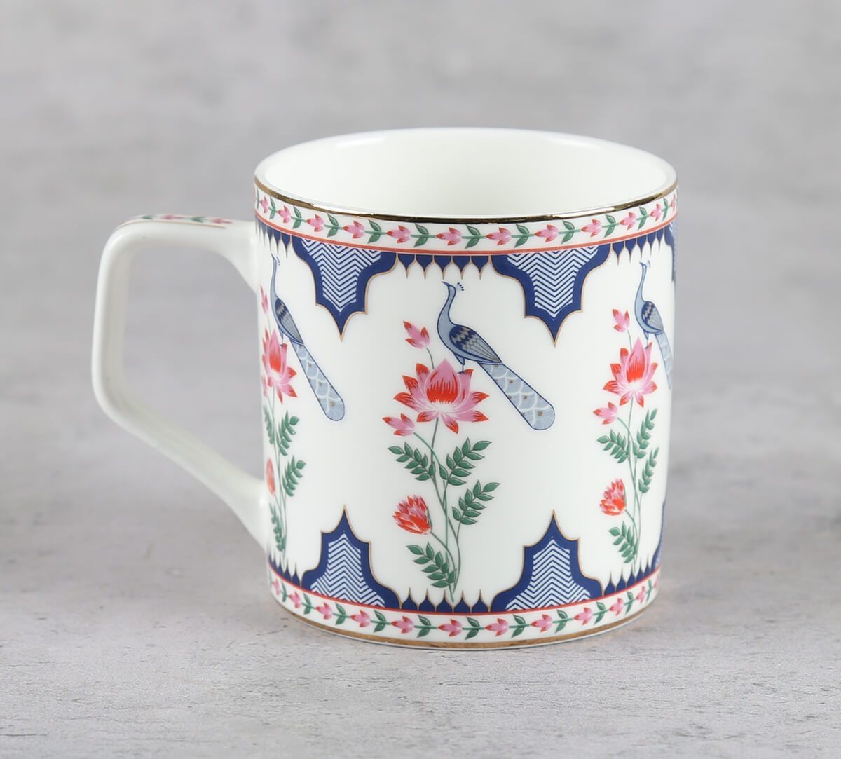 India Circus by Krsnaa Mehta Chevron Perching Peacock Mug Set of 6