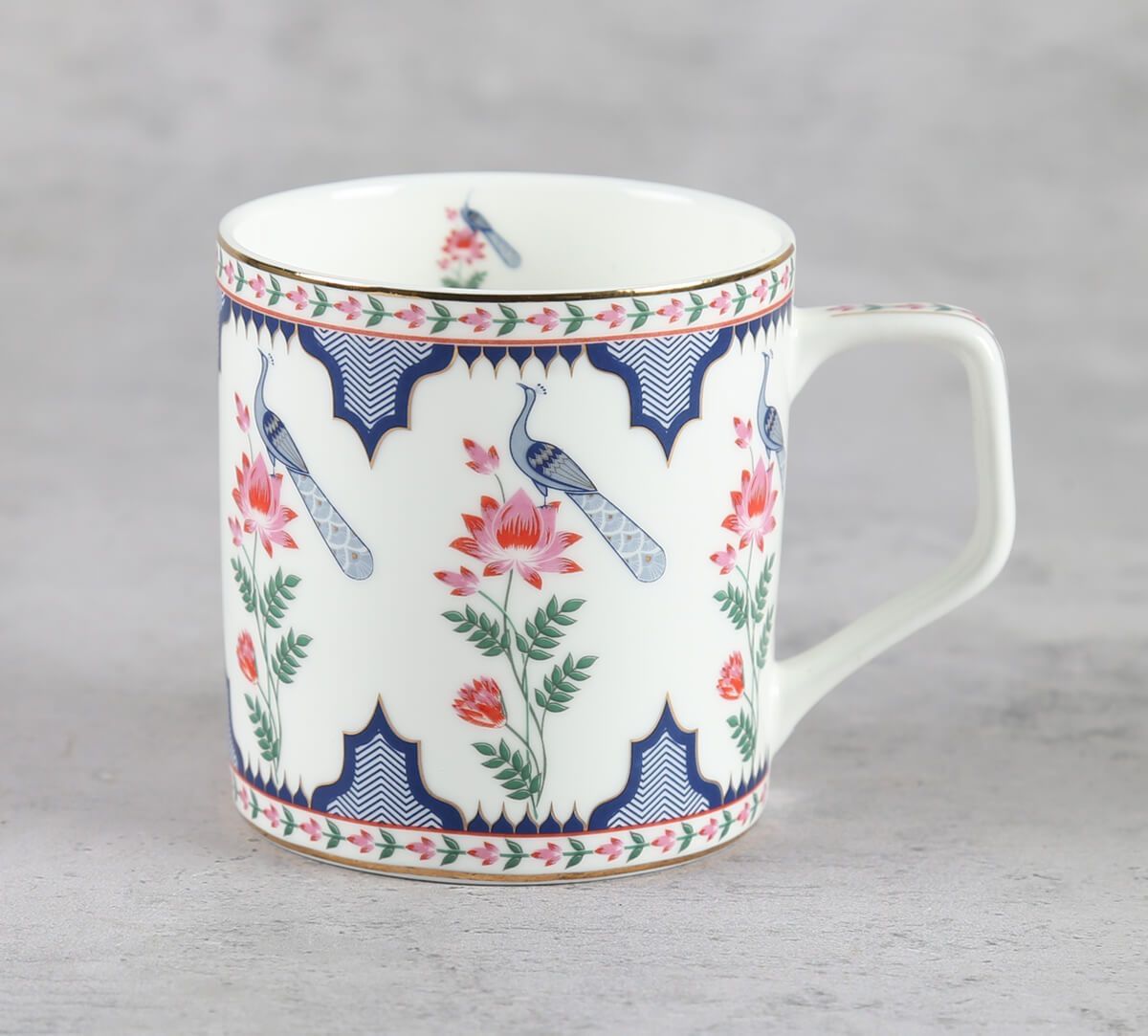 India Circus by Krsnaa Mehta Chevron Perching Peacock Mug Set of 6