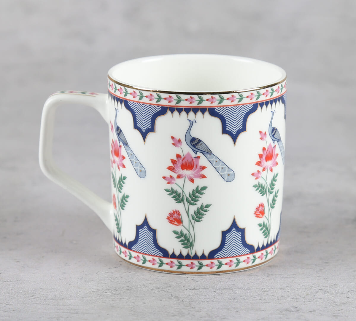 India Circus by Krsnaa Mehta Chevron Perching Peacock Mug Set of 6