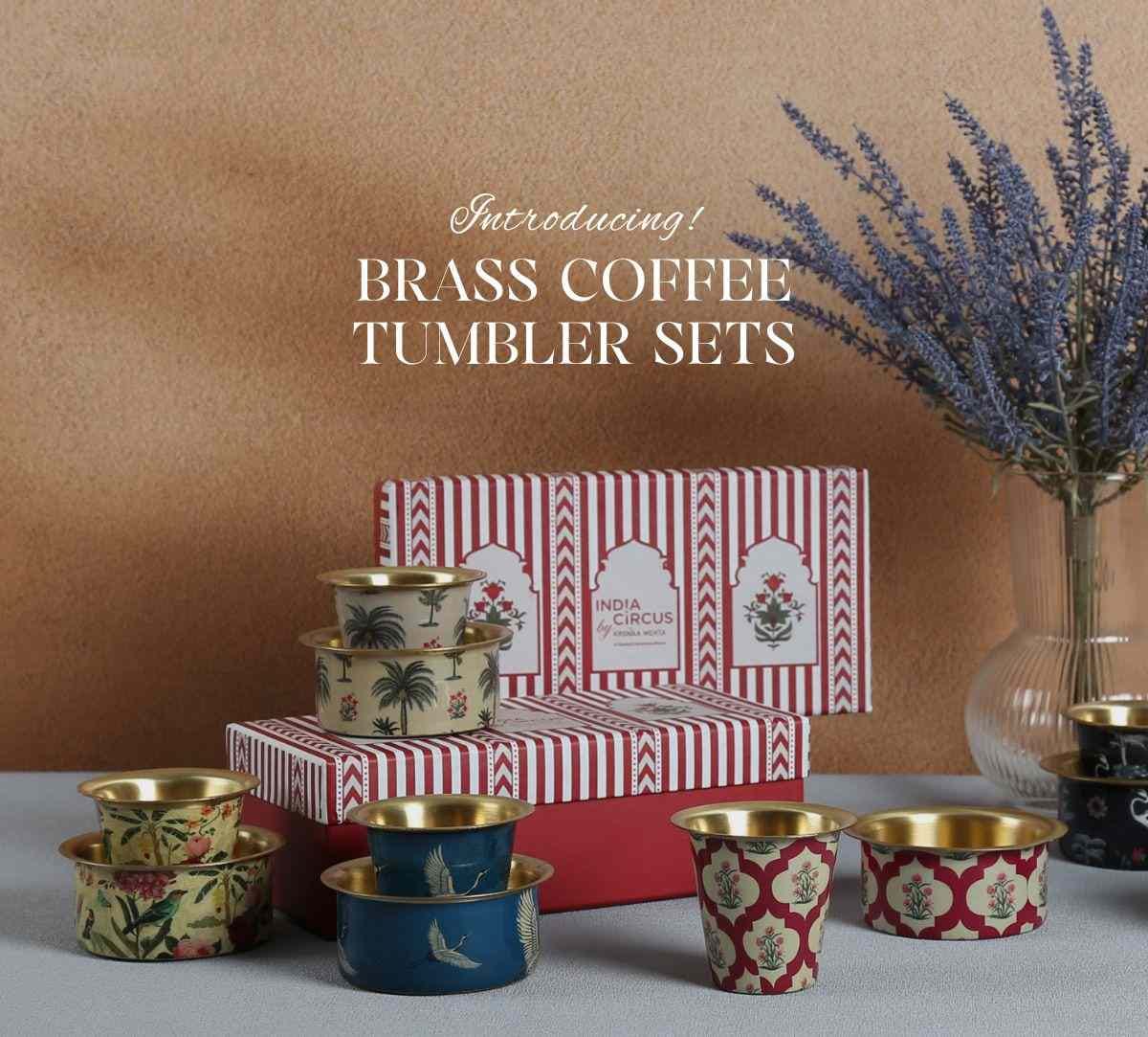 Fronds and Florets Brass coffee Tumbler Set of 2